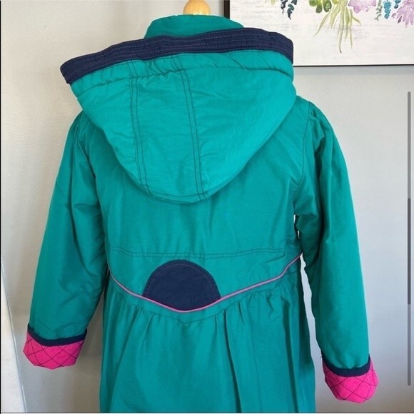 Vintage 80s Rothschild Coat Girls 12 Womens S/M Turquoise Floral Puffer Jacket - Picture 4 of 9